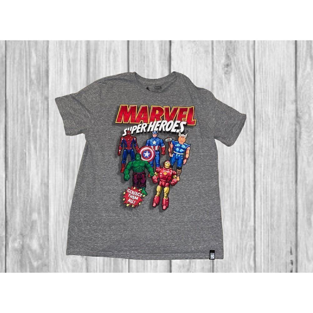 Disney Marvel Super Heroes Gray T-Shirt Men’s Size Large 80 Year Anniversary